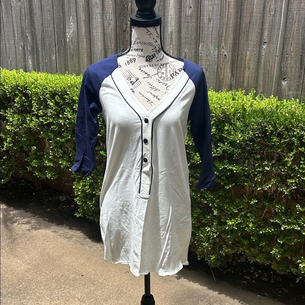 Tobi Navy and White Button-Down Shirt Dress